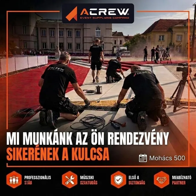Az Acrew stábja kábelhidat fektet a Mohács 500 rendezvény helyszínén